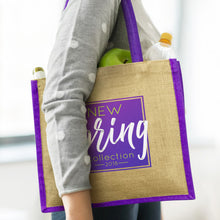 Load image into Gallery viewer, Custom Printed Monza Jute Tote Bags with Logo
