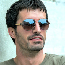 Load image into Gallery viewer, Custom Printed Aviator Mirror Lens Sunglasses - Bamboo with Logo