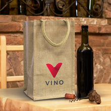 Load image into Gallery viewer, Custom Printed Jute Four Bottle Wine Carrier with Logo