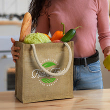 Load image into Gallery viewer, Custom Printed Monza Starch Jute Tote Bag with Logo
