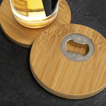 Load image into Gallery viewer, Custom Printed Bamboo Bottle Opener Coaster Set of 2 - Round with Logo