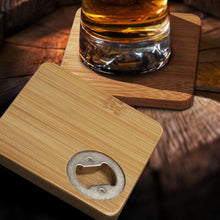Load image into Gallery viewer, Custom Printed Bamboo Bottle Opener Coaster Set of 2 - Square with Logo