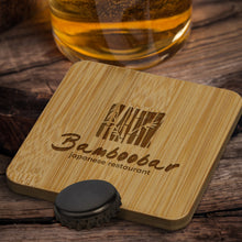 Load image into Gallery viewer, Custom Printed Bamboo Bottle Opener Coaster - Square with Logo
