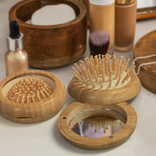 Load image into Gallery viewer, Custom Printed NATURA Bamboo Brush and Mirror with Logo