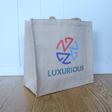 Load image into Gallery viewer, Custom printed Jabali Jute Tote Bag with logo
