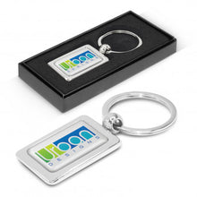 Load image into Gallery viewer, Custom Printed Rectangular Metal Key Rings with Logo