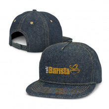 Load image into Gallery viewer, Custom Printed Denim Flat Peak Cap with Logo