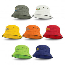 Load image into Gallery viewer, Custom Printed Bondi Bucket Hat - Black Sandwich Trim with Logo