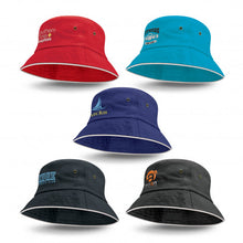Load image into Gallery viewer, Custom Printed Bondi Bucket Hat - White Sandwich Trim with Logo