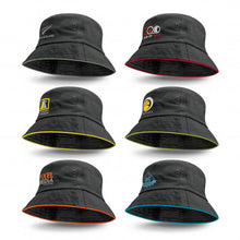 Load image into Gallery viewer, Custom Printed Bondi Bucket Hat - Coloured Sandwich Trim with Logo