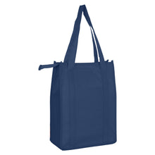 Load image into Gallery viewer, navy blue zipped lid custom printed promotional cooler bags