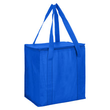 Load image into Gallery viewer, royal blue zipped lid custom printed promotional cooler bags