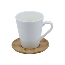 Load image into Gallery viewer, Custom Printed Carmel Vee Mug & Saucer Set with Logo