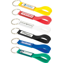 Load image into Gallery viewer, Custom Printed Silicone Sling Keyring with Dome-Indent with Logo