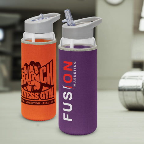 Custom Printed Elixir Glass Bottle - Neoprene Sleeve with Logo