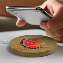 Load image into Gallery viewer, Custom Printed Vita Bamboo Wireless Charger - Round with Logo
