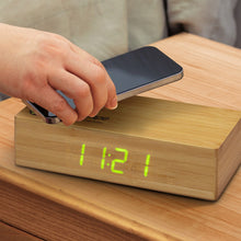 Load image into Gallery viewer, Custom Printed Bamboo Wireless Charging Clock with Logo
