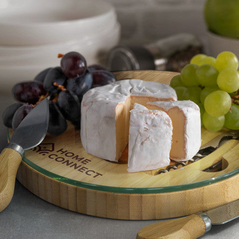 Custom Printed Glass & Bamboo Cheese Board with Logo