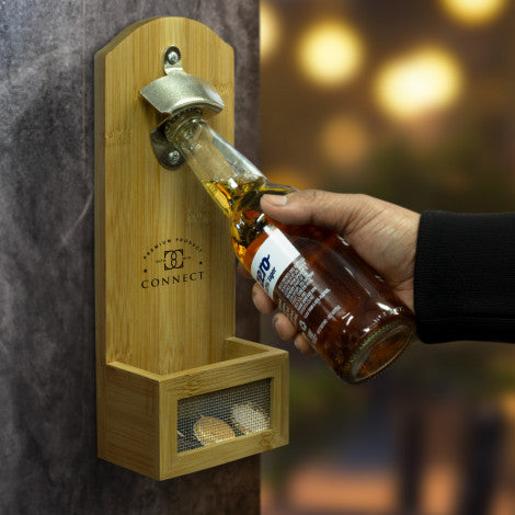 Custom Printed NATURA Bamboo Wall Mounted Bottle Opener with Logo