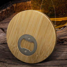 Load image into Gallery viewer, Custom Printed Bamboo Bottle Opener Coaster - Round with Logo
