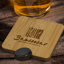 Load image into Gallery viewer, Custom Printed Bamboo Bottle Opener Coaster - Square with Logo
