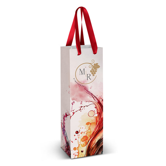 Custom printed Wine Ribbon Handle Paper Bag - Full Colour with logo