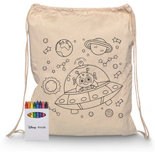 Load image into Gallery viewer, Squiggle Calico Drawstring Bag + Crayon set
