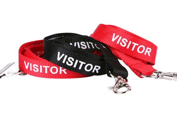 Custom Printed Lanyard Stock Title Visitor BLACK with Carabiner Clip with Logo