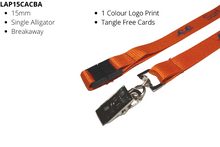 Load image into Gallery viewer, Custom Printed Lanyard 15mm Screen Printed Alligator Clip &amp; Breakaway with Logo
