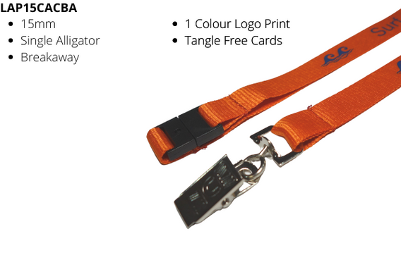 Custom Printed Lanyard 15mm Screen Printed Alligator Clip & Breakaway with Logo