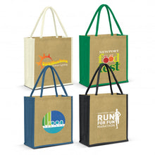 Load image into Gallery viewer, Custom Printed Lanza Jute Tote Bags with Logo
