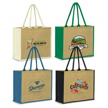 Load image into Gallery viewer, Custom Printed Modena Jute Tote Bags with Logo
