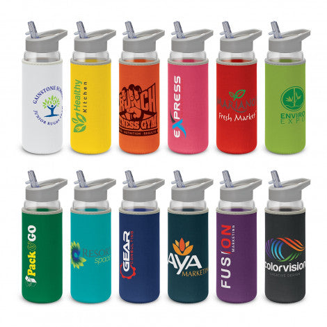 Custom Printed Elixir Glass Bottle - Neoprene Sleeve with Logo