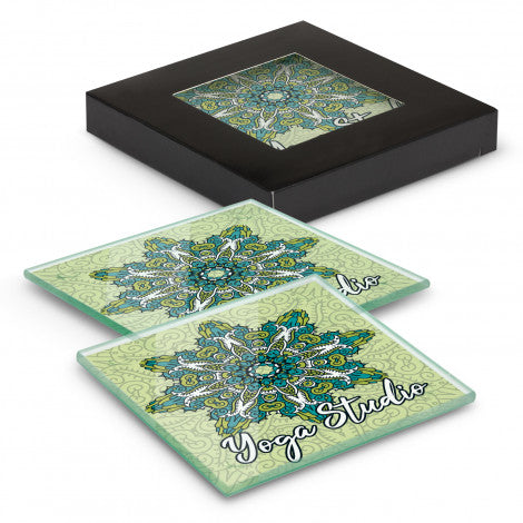 Custom Printed Venice Glass Coaster Set of 2  Square - Full Colour with Logo