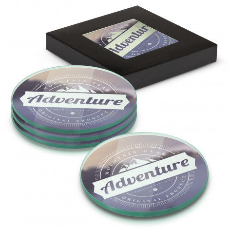 Custom Printed Venice Glass Coaster Set of 4 Round - Full Colour with Logo