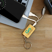 Load image into Gallery viewer, Custom Printed Bamboo Charging Cable Key Ring - Rectangle with Logo
