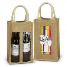 Load image into Gallery viewer, Custom Printed Serena Jute Double Wine Carrier with Logo
