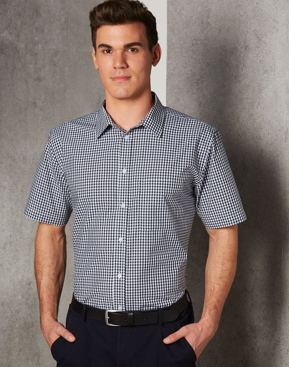 [M7300S] Men's Gingham Check S/S Shirt