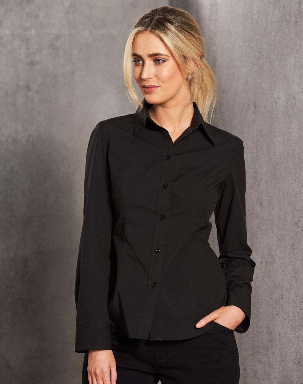 [M8020L] Women's Cotton/Poly Stretch L/S Shirt