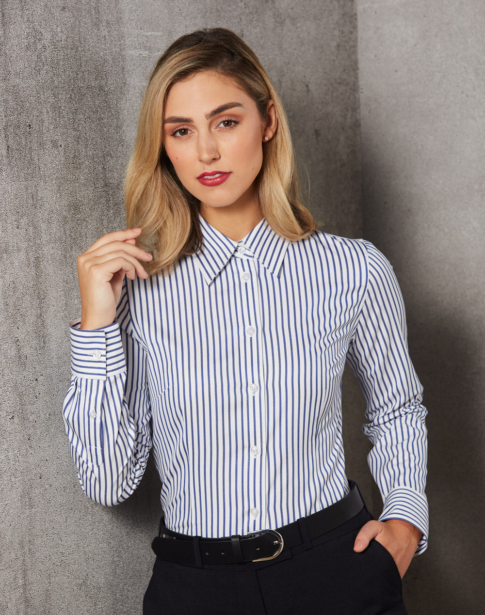 [M8310L] Women's Sateen Stripe L/S Shirt