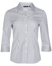 Load image into Gallery viewer, [M8310Q] Women&#39;s Sateen Stripe 3/4 Sleeve Shirt
