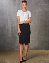 Load image into Gallery viewer, [M9472] Women&#39;s Mid Length Lined Pencil Skirt in Poly/Viscose Stretch Stripe

