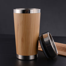 Load image into Gallery viewer, natural bamboo eco friendly custom printed promotional stainless steel mugs
