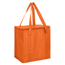Load image into Gallery viewer, orange zipped lid custom printed promotional cooler bags
