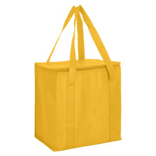 Load image into Gallery viewer, yellow zipped lid custom printed promotional cooler bags
