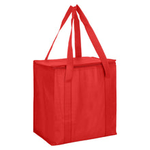 Load image into Gallery viewer, red zipped lid custom printed promotional cooler bags
