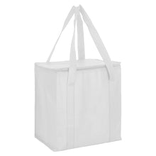 Load image into Gallery viewer, white zipped lid custom printed promotional cooler bags
