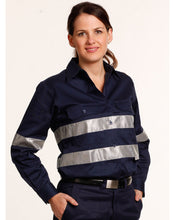 Load image into Gallery viewer, [WT08HV] Ladies HiVis Cotton Drill Long Sleeves Work Shirt with 3M Reflective Taps
